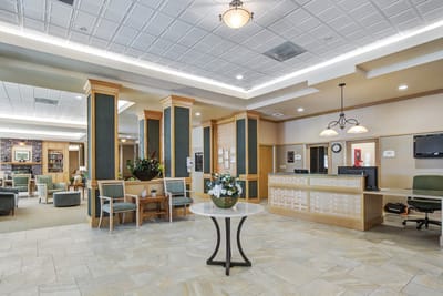 Bright and welcoming lobby area with seating