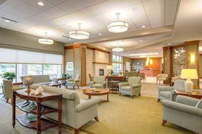 Bright and open common area with seating and ambiance