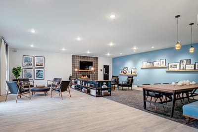 Common area with seating and artwork