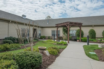 Beautiful landscaped outdoor space with seating