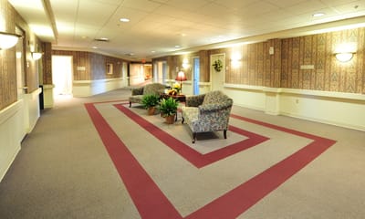 Interior lounge area with seating and decor