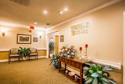 Interior view of lobby area with decor and seating