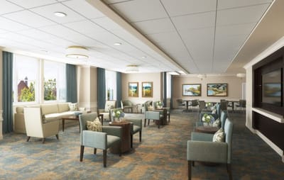 Common area with seating and artwork