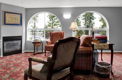 Bright interior common area with comfortable seating