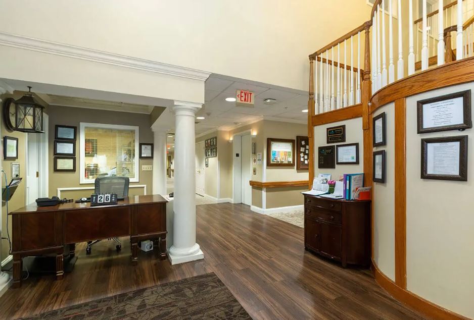 Interior view of the reception area in a senior living facility