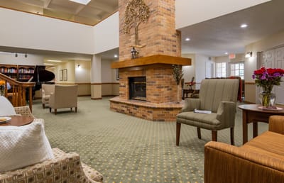Common area with a fireplace and seating arrangement