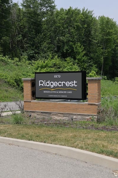 Facility sign for Ridgecrest Senior Living & Memory Care