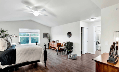 Bright and spacious interior of a private resident room