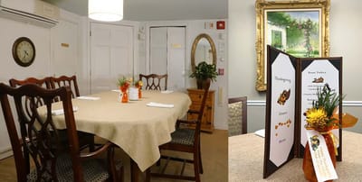 Dining room table set for Thanksgiving dinner