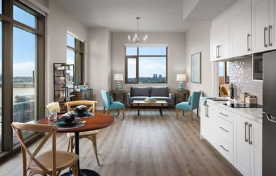 Bright and modern living space with a view