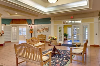 Interior view of a common area with seating