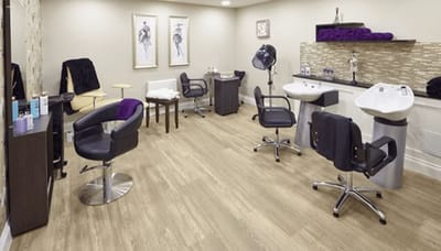 Interior of a hair salon with styling stations