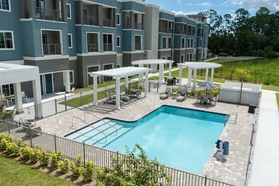 Aerial view of the pool area at Seagrass Village