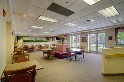 Common area with seating and a view of outdoor space