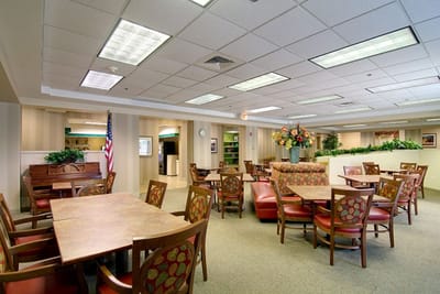 Interior view of a common area with seating and decor