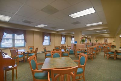 Interior view of a common area with seating