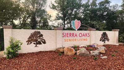 Exterior sign of Sierra Oaks Senior Living facility