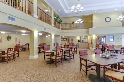 Interior dining area with tables and chairs