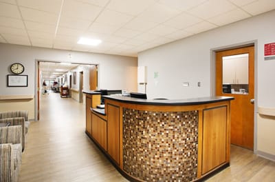 Lobby reception area with a front desk
