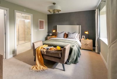 A stylishly designed private resident room with amenities