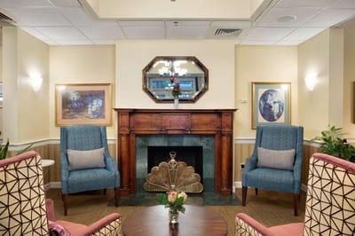 Cozy common area with comfortable seating and decorative details