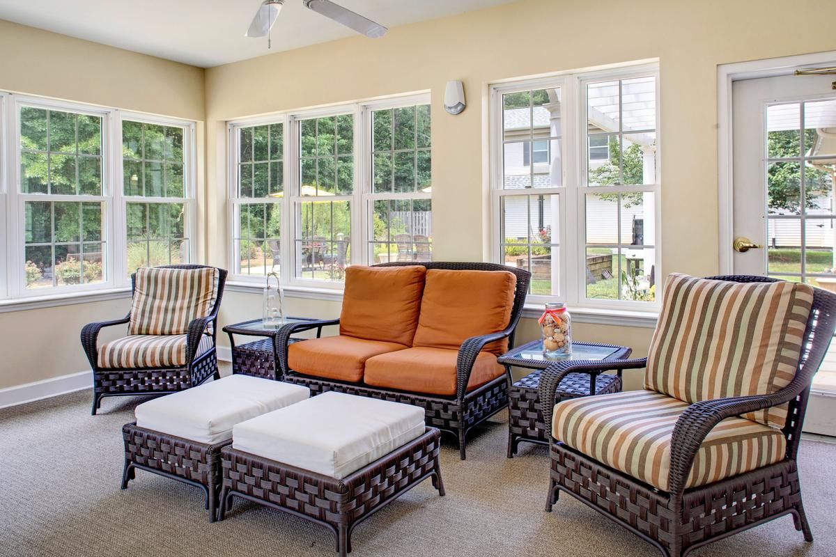 Bright and inviting common area with seating