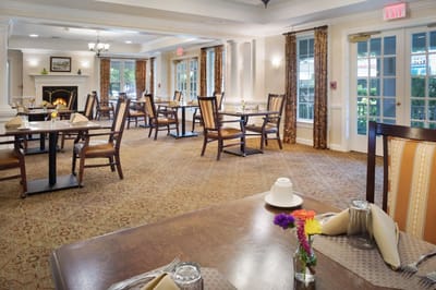 Dining room with neatly arranged tables and chairs