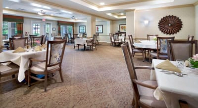 Interior dining area with tables and decorations
