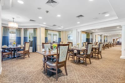 Dining area set up for residents at the facility