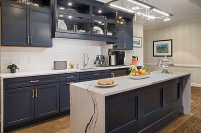 Interior kitchen area with fruits and snacks
