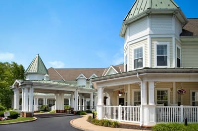 Exterior view of a senior living facility entrance