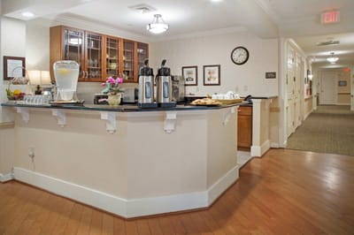 Interior view of a common area with refreshments