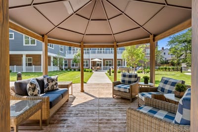 View from a gazebo overlooking a landscaped area