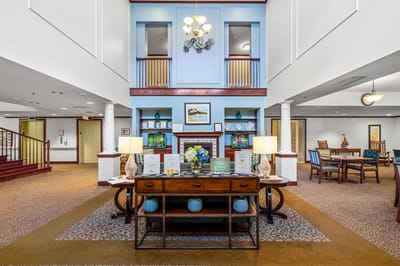 Interior view of a welcoming common area with decor