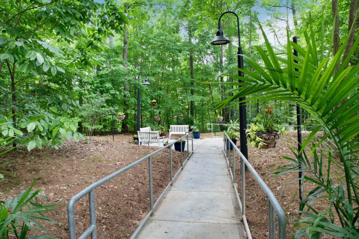 Outdoor walking path surrounded by greenery