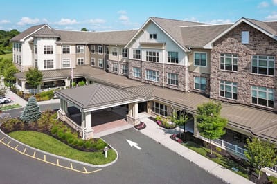 Aerial view of a senior living facility entrance