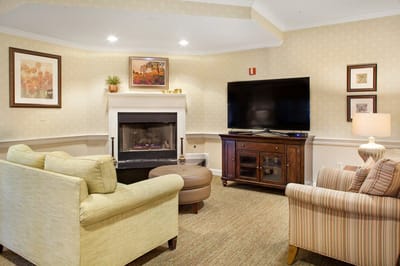 Cozy common area with fireplace and seating
