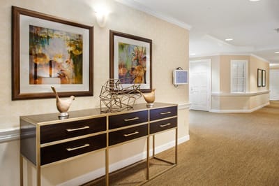 Interior view of a hallway with decorative elements