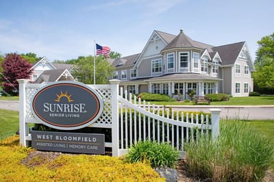 Exterior view of Sunrise of West Bloomfield with logo sign