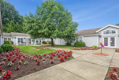 Well-maintained garden area in a senior living facility