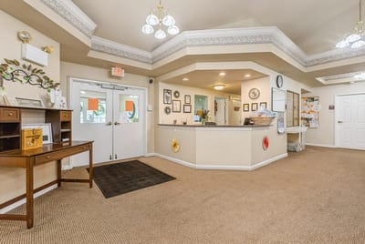 Interior view of a warm, welcoming lobby area