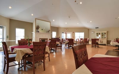 Dining area with tables and chairs set up