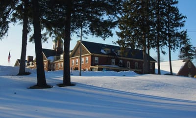 Exterior view of the Berkeley Retirement Home in winter