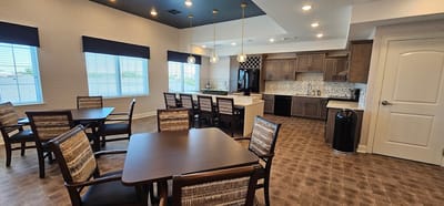 Bright interior dining area with modern furnishings