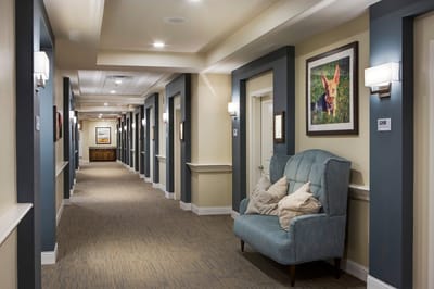 Interior hallway with comfortable seating and artwork