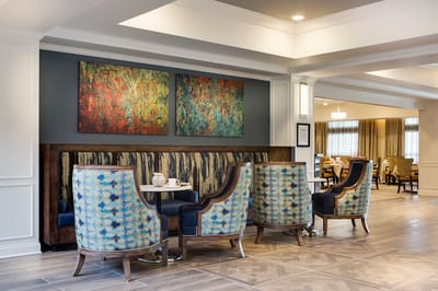 Cozy seating area in a senior living dining room