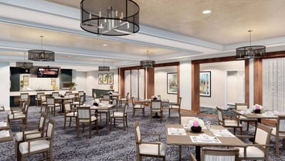 Dining area with tables set for meals