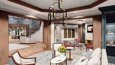 Bright common area with modern decor and seating