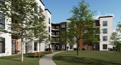 Outdoor view of a modern assisted living facility