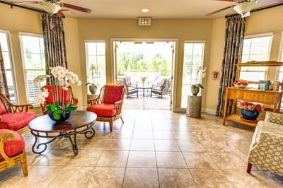 Bright and welcoming common area with seating